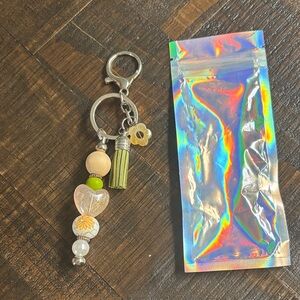 Beaded Keychain with Heart and Flower Charms